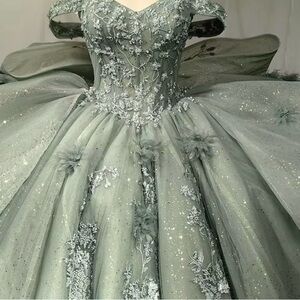 Elegant Gray Floral Ball Gown